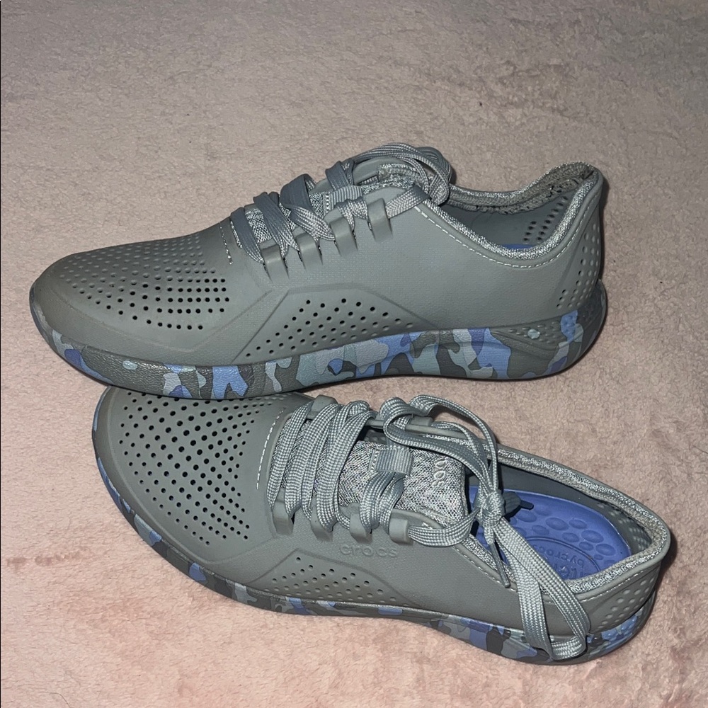 CROCS Gray and Blue Athletic Shoes